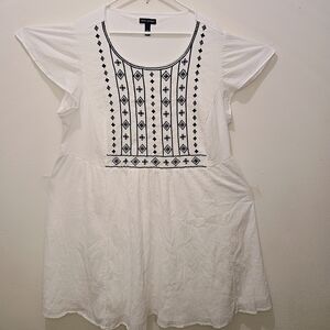 Lane Bryant White Blouse with Black Embroidery
